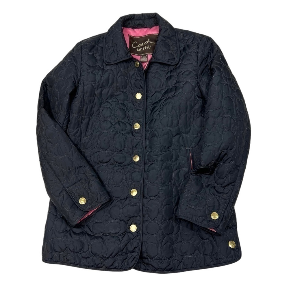COACH Signature "C" Quilted Logo Snap Front Jacket Coat Women XS